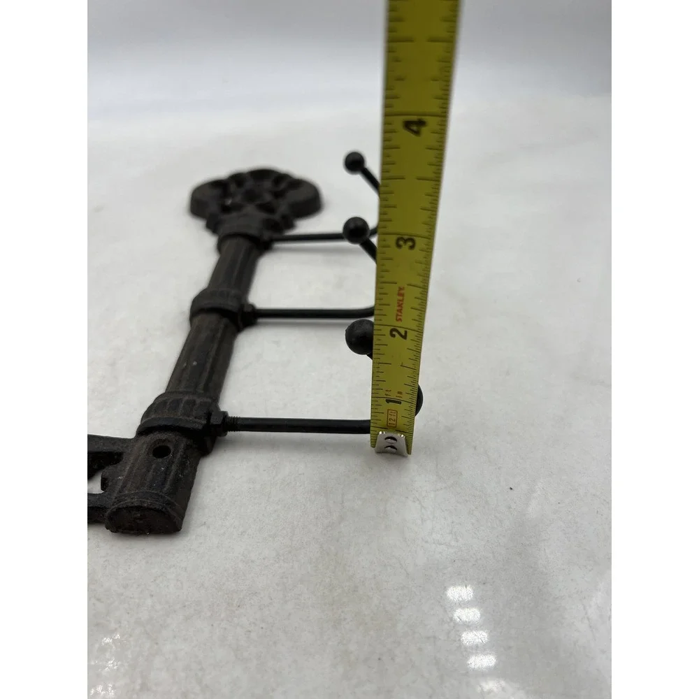 Vintage Cast Iron Skeleton Key Wall Hook Rack 3 Hook Brown Rustic Decor